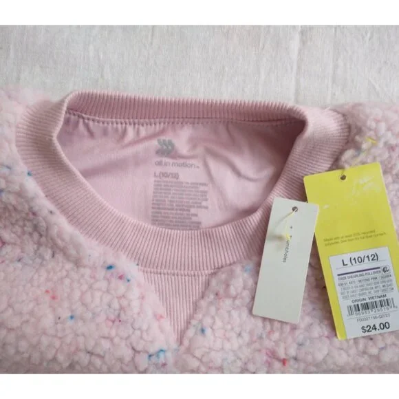 New All in Motion Girls Pink Long-Sleeve with Thumb Hole Crew-Neck Sweatshirt L - Picture 6 of 7